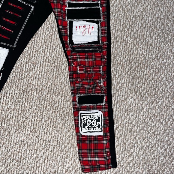 Men’s Red and Black Plaid Punk Inspired Jeans - Picture 3 of 6